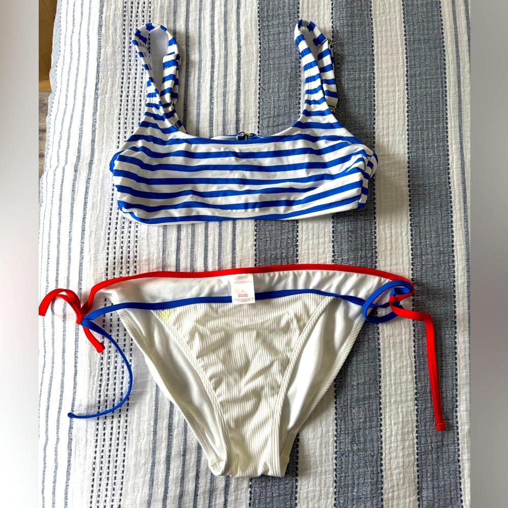 Blue and White Striped Bikini Set